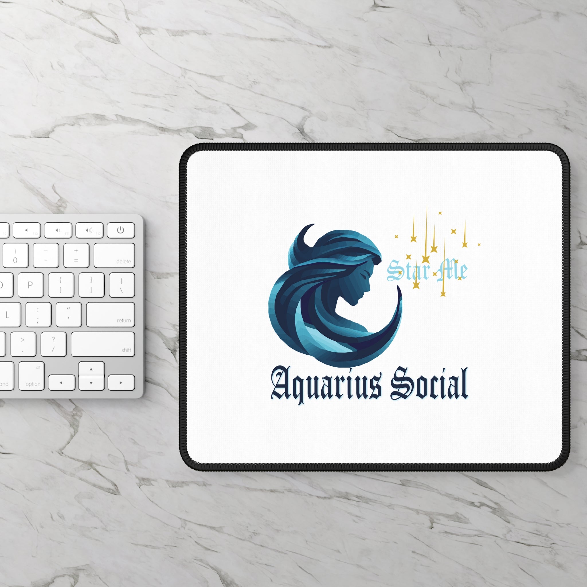 White Custom Gaming Mouse Pad - Aquarius Social Logo