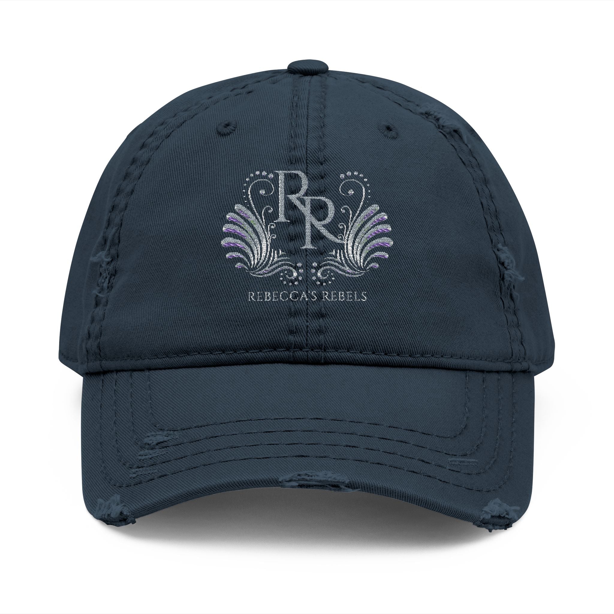 Distressed Dad Hat with Embroidered Design - Rebecca's Rebels Light Gray