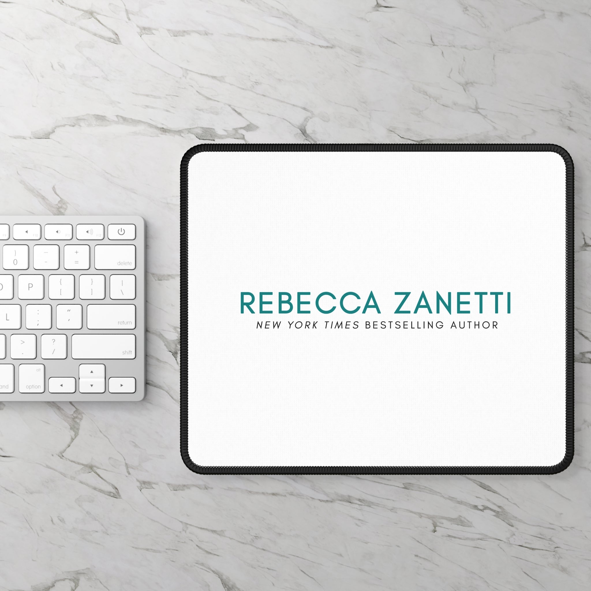 White Custom Gaming Mouse Pad - Rebecca Zanetti Teal Logo