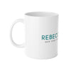 White Ceramic Mug, 11oz - Rebecca Zanetti Logo Teal