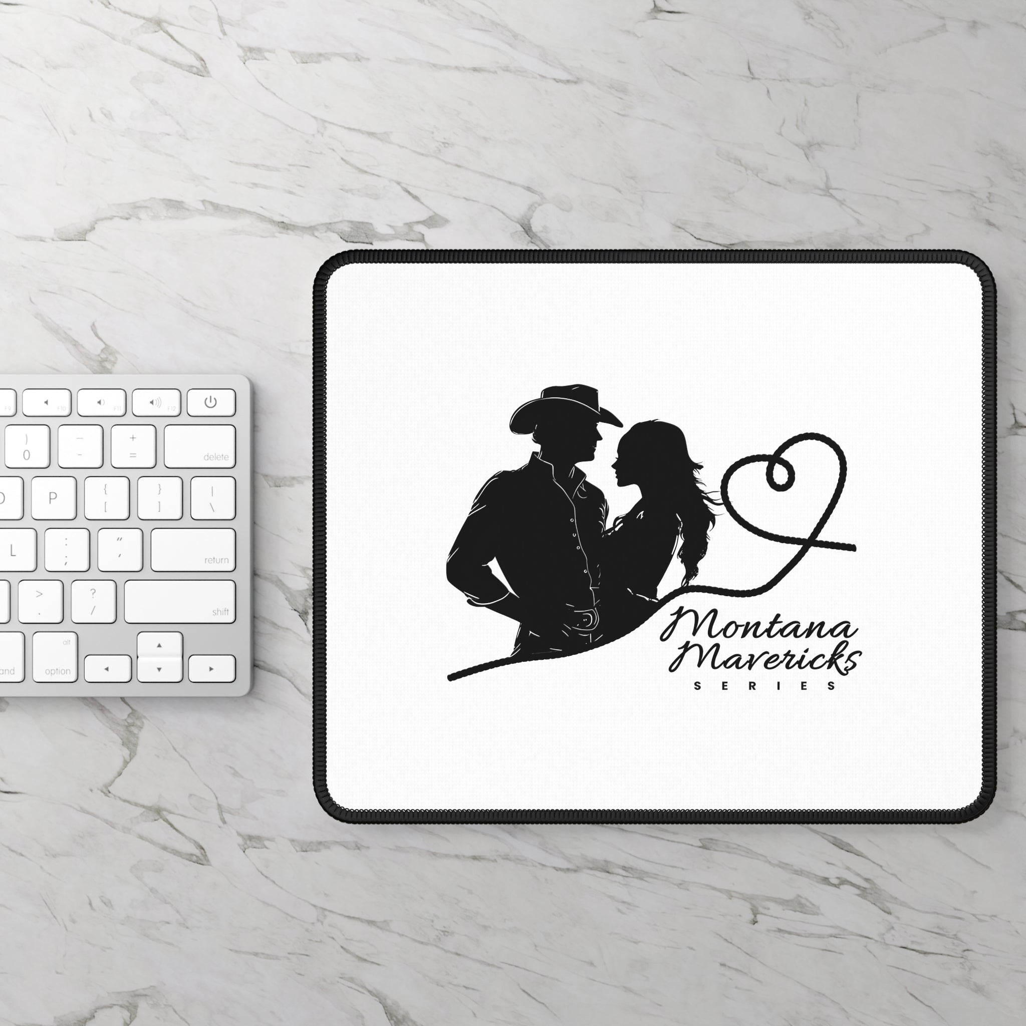 White Custom Gaming Mouse Pad - Montana Mavericks Black Logo