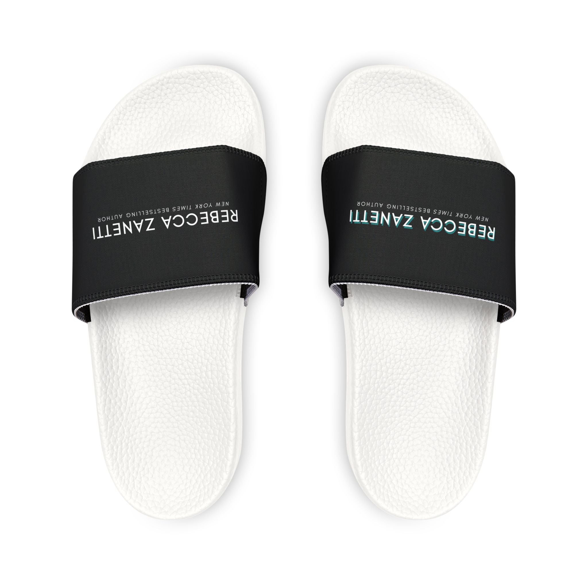 Women's Slide Sandals — Removable Strap Customizable Black Band - Rebecca Zanetti White Logo