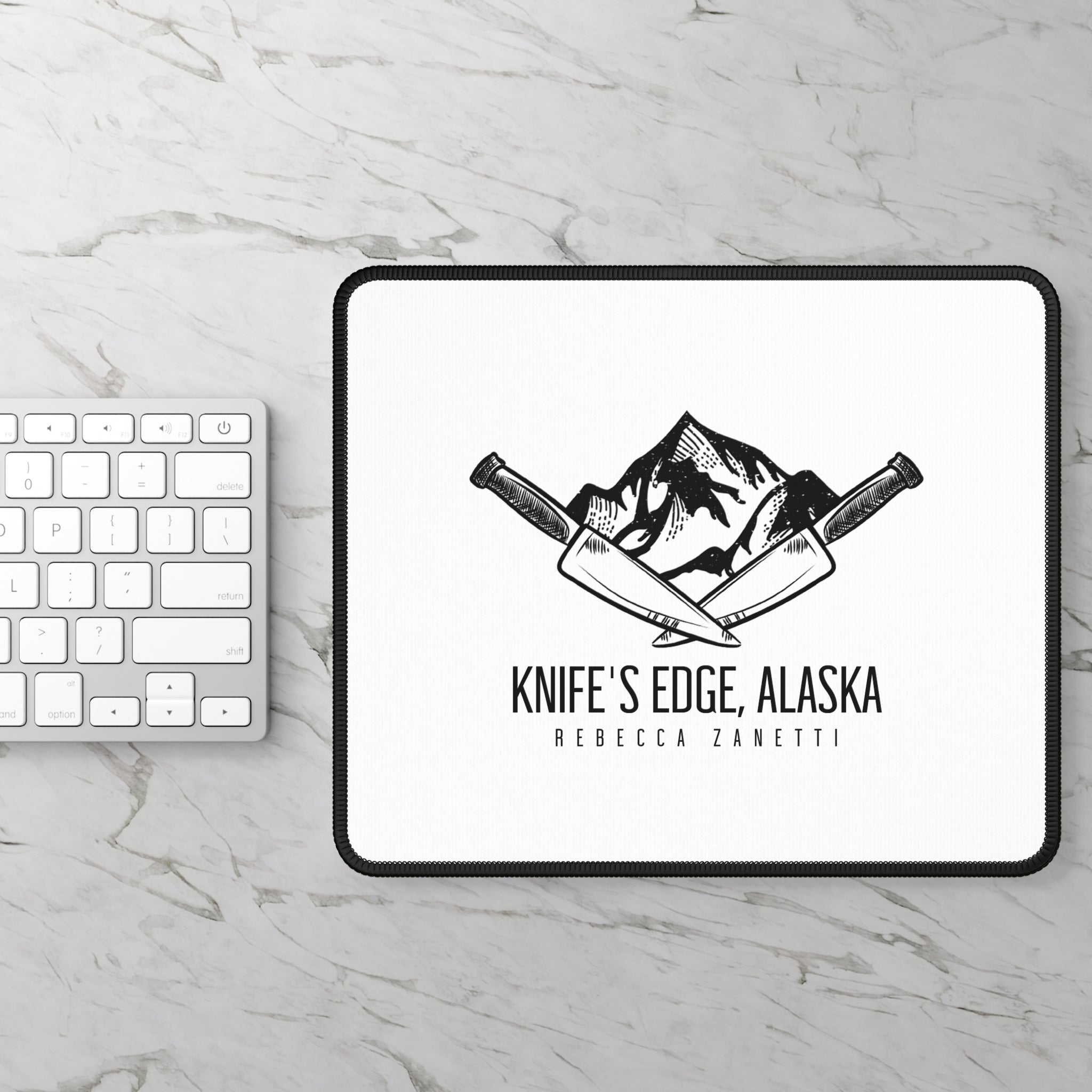White Custom Gaming Mouse Pad - Knife's Edge Alaska Logo