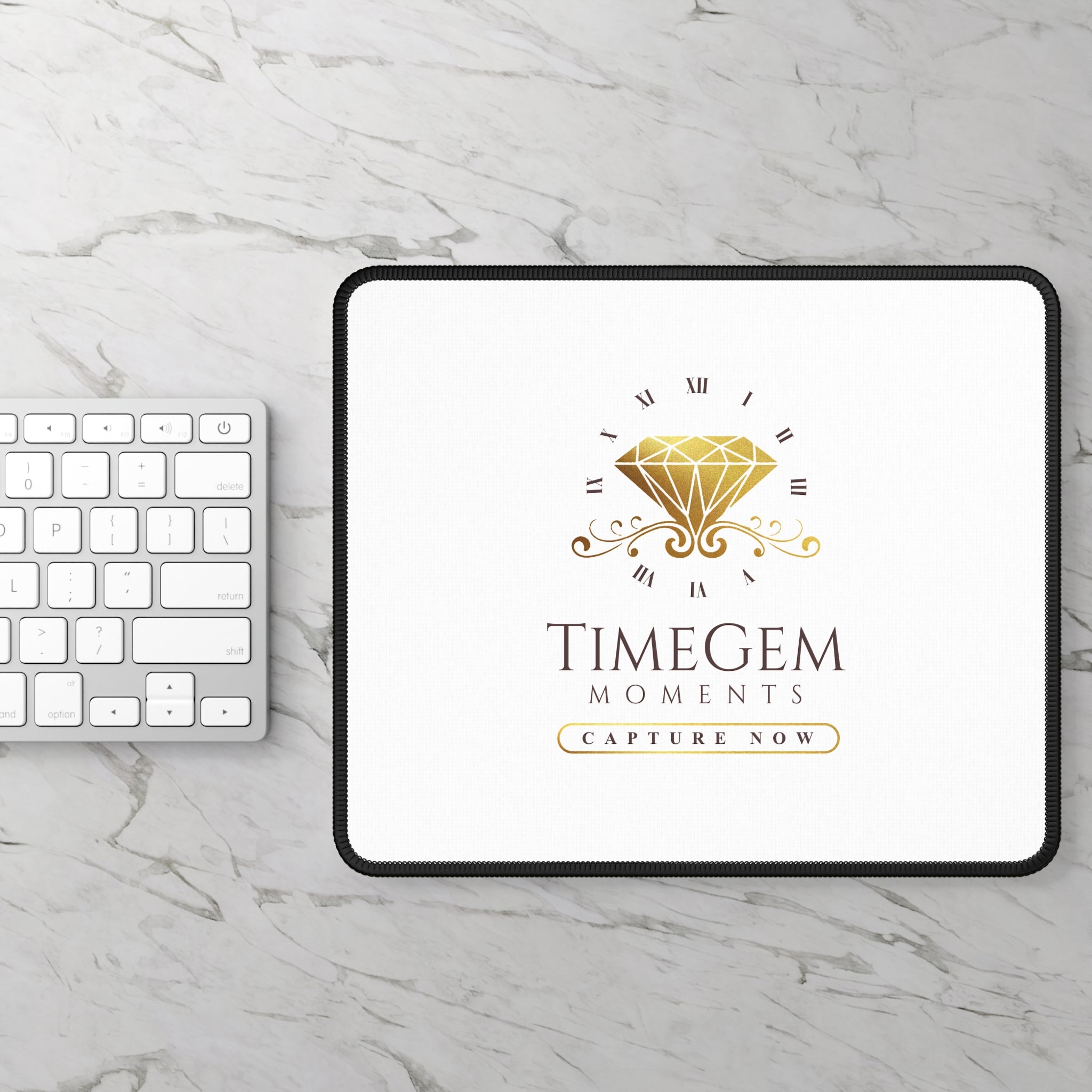 White Custom Gaming Mouse Pad - TimeGem Moments Logo