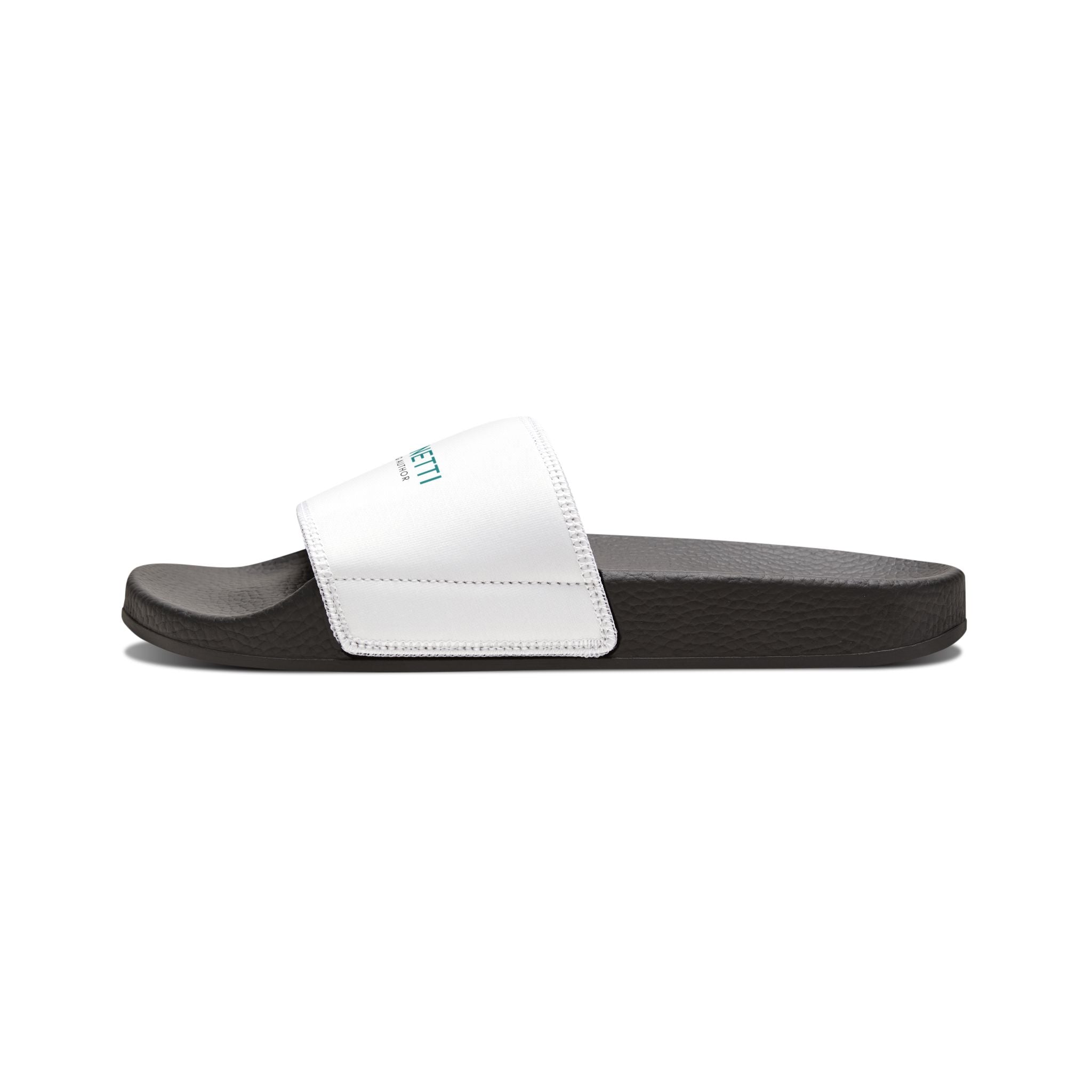 Women's Slide Sandals — Removable Strap Customizable White Band - Rebecca Zanetti Logo Teal
