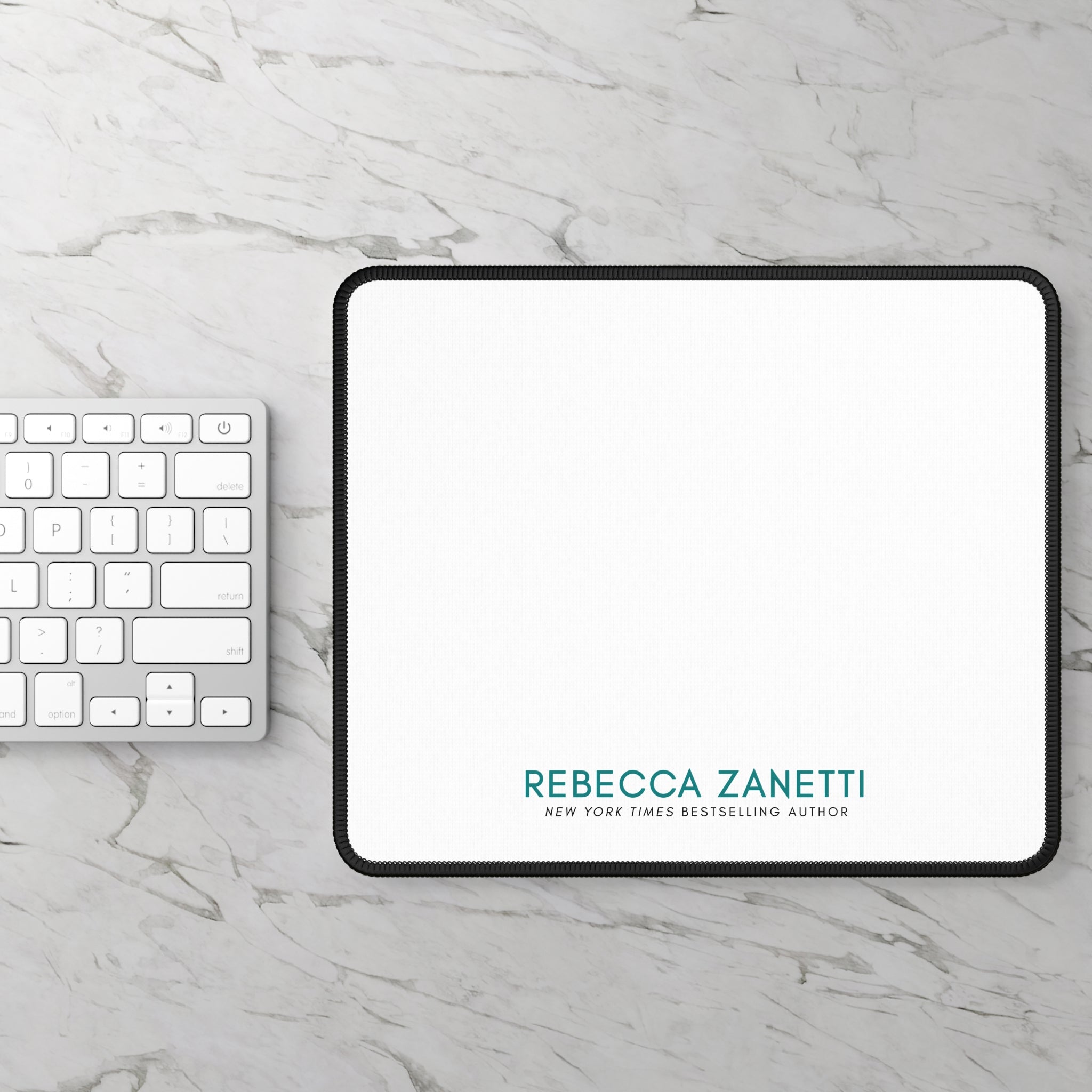 White Custom Gaming Mouse Pad - Rebecca Zanetti Teal Logo