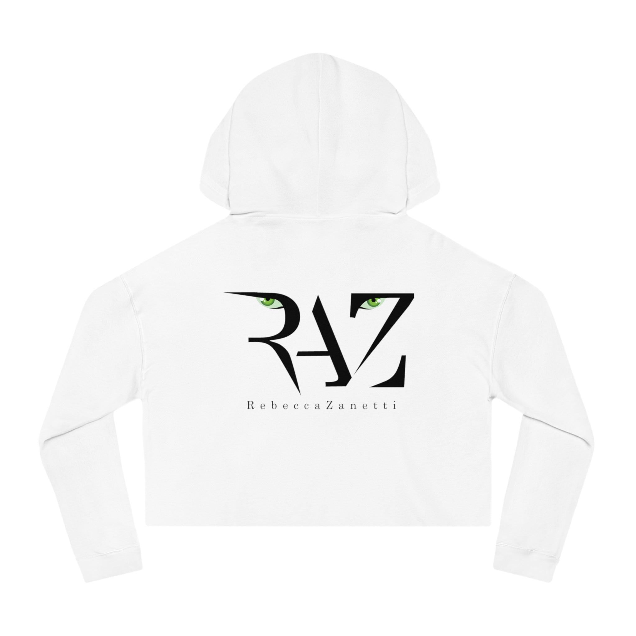 Women's Cropped Hooded Sweatshirt - Rebecca Zanetti Teal Logo Front, RAZ Logo Back