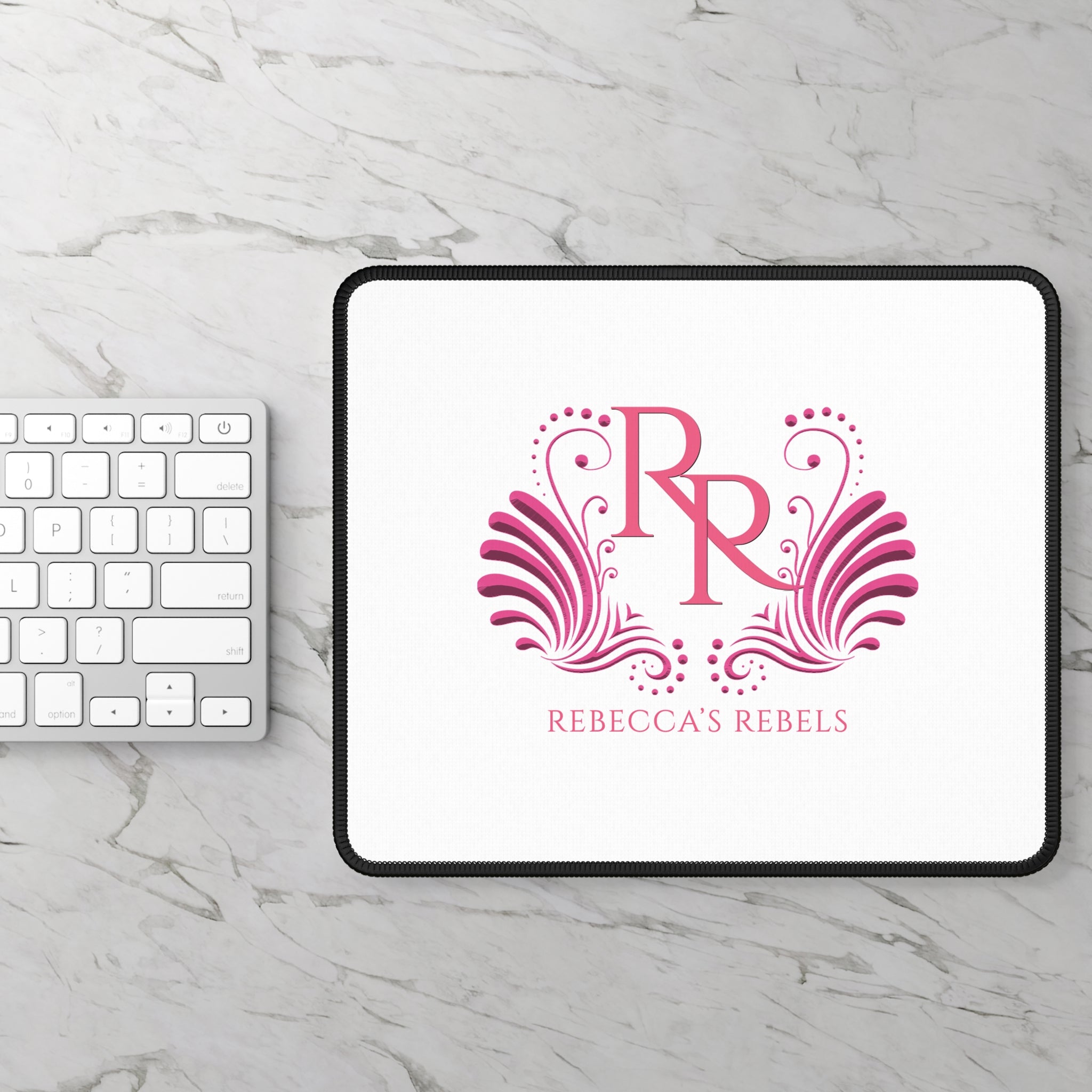 White Custom Gaming Mouse Pad - Rebecca's Rebels Pink Logo